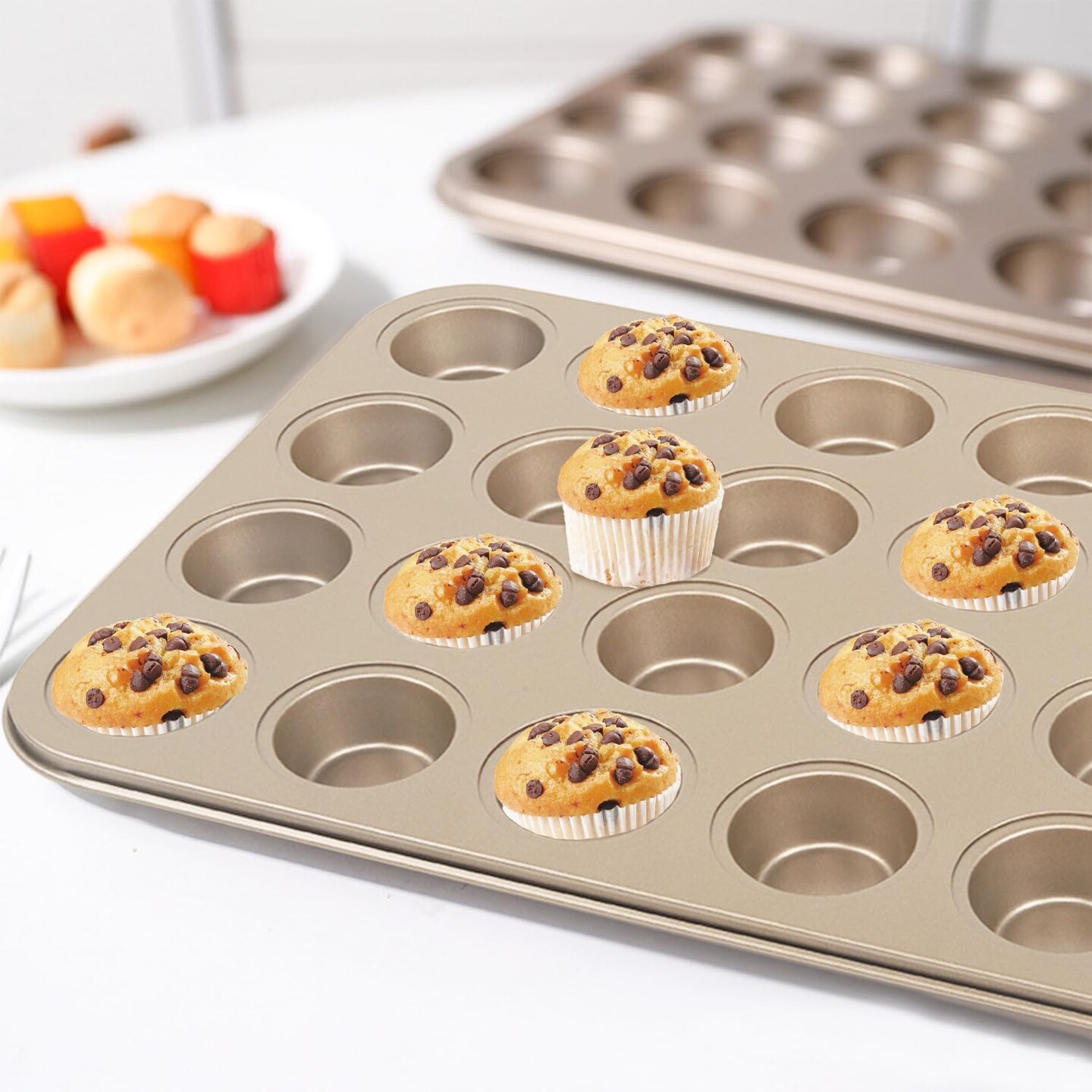 24-Cup Nonstick Mini Cupcake &#x26; Muffin Pans - Carbon Steel Baking Pans, 3 Pack, Durable Muffin Tin, Easy to Clean, Perfect for Baking Cupcakes &#x26; Mini Muffins, Oven Safe, BPA-Free