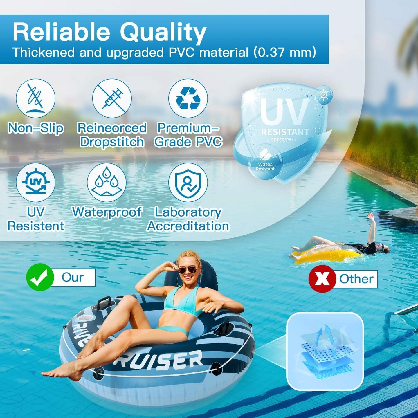 Comfortable Inflatable Pool Float with Pillow