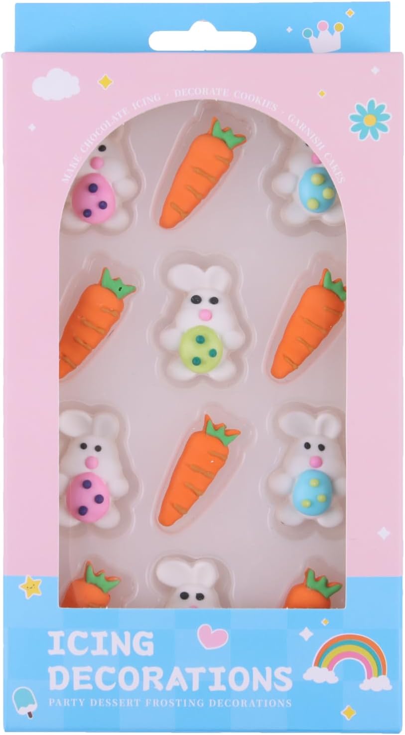 Edible Easter Cookie Decorations Easter Rabbit with Eggs, Carrot Sprinkles for Cupcakes, Cake, Macaron, Cookies, and Cakecicles Decorating
