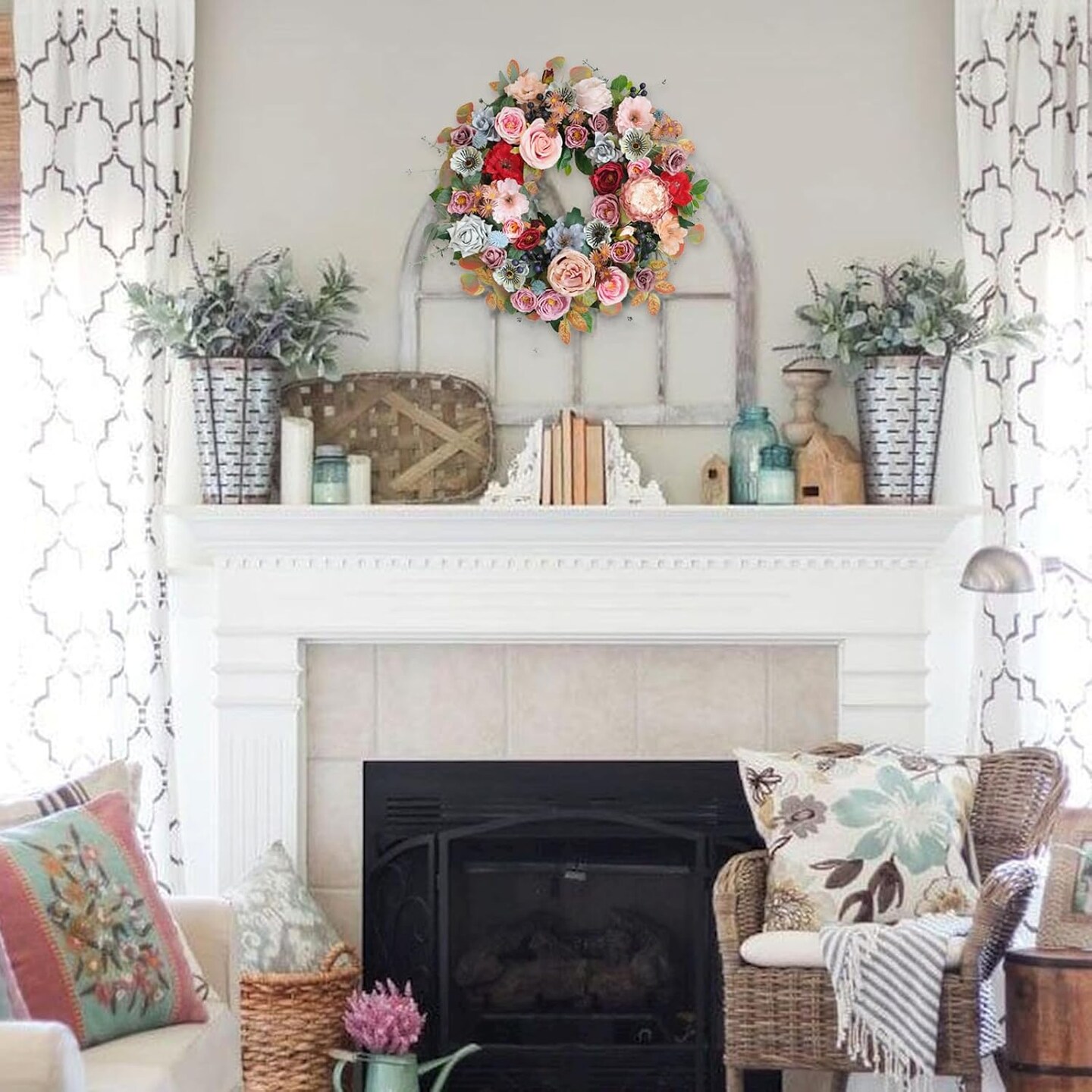 Spring Summer Everyday Flower Wreath for Front Door