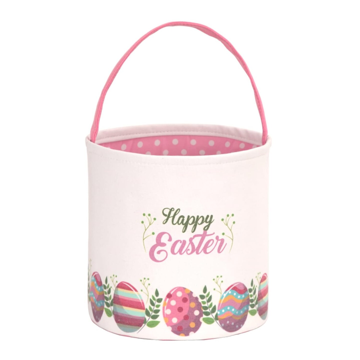 Easter Bunny Basket Egg Buckets Gifts Tote Bags, Canvas Cotton Pink Cute Personalized Egg Hunt Basket Stuffers for Easter Party