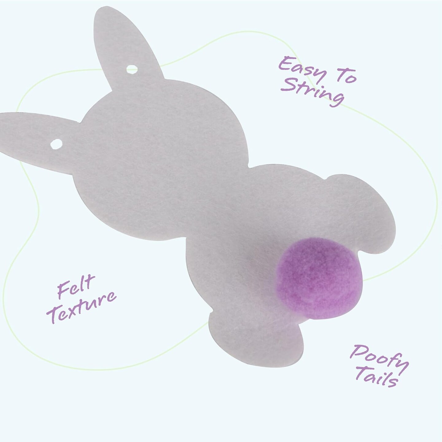 Easter Bunny Garland - Hanging Decorations Set with 10 Felt Rabbits, 9 Feet of Ribbon, and Needle for Stringing - Easter Bunny Decorations for Home, Office, or Classroom