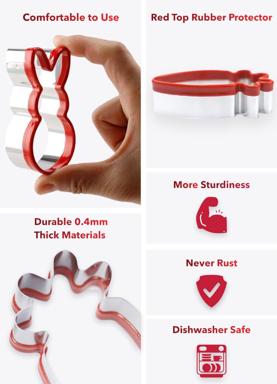 3-Piece Easter Fun Cookie Cutters, Easter Bunny, Egg and Carrot,Heavy Duty Food-Grade Stainless Steel,Unique Design with Protective Red Top PVC