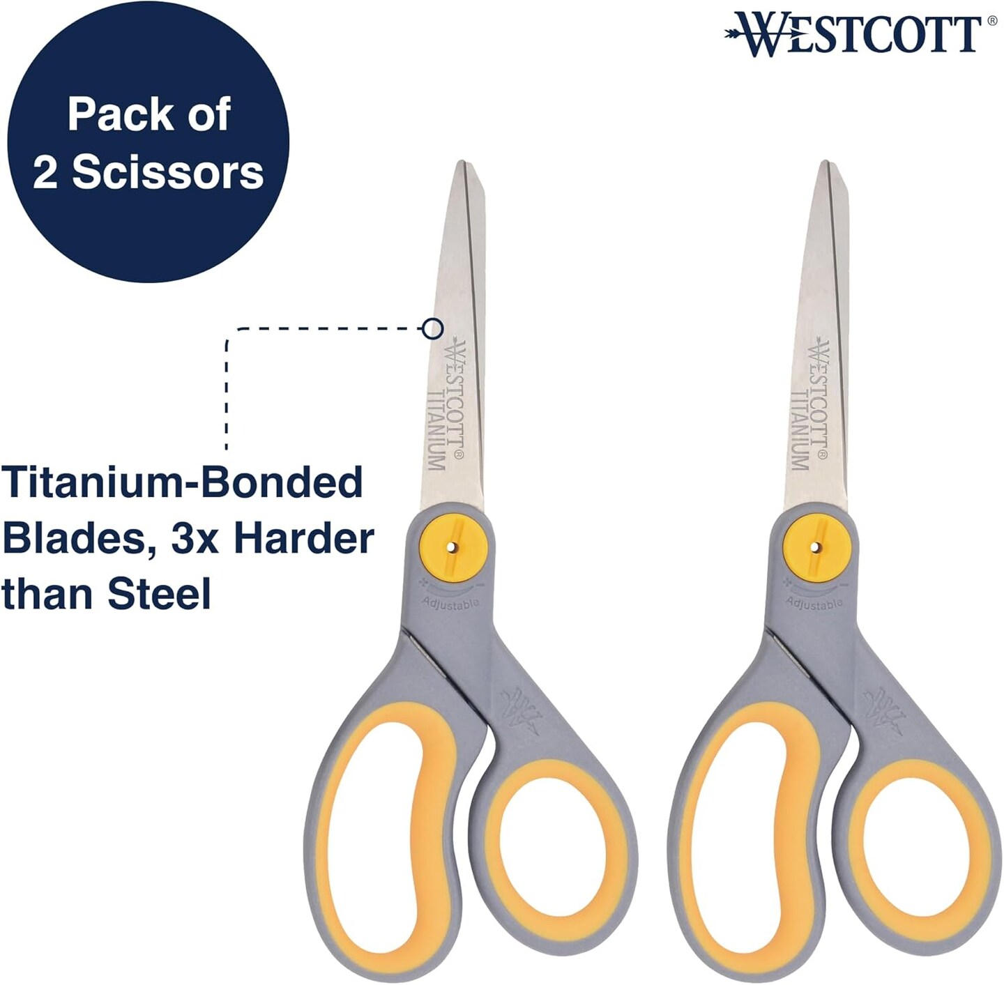 8-Inch Titanium Scissors For Office and Home, Yellow/Gray, 2 Pack