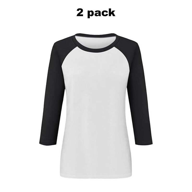 SOFRA Ladies Classic Fit Baseball Crewneck 3/4 S3eeve Tee 100 Percent Cotton Pack of 2