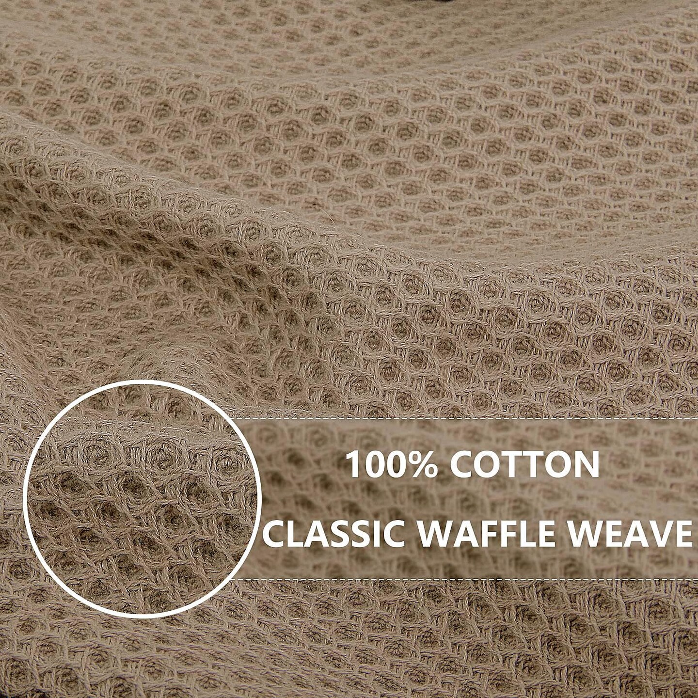 100% Cotton Waffle Weave Kitchen Dish Towels, Ultra Soft Absorbent Quick Drying Cleaning Towel, 13 x 28 Inches, 4-Pack, Tan