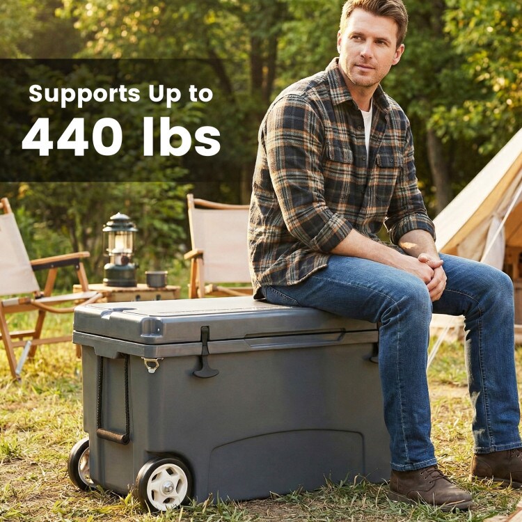 Portable Hard Cooler 75 Qt with Wheels and Extended Ice Retention