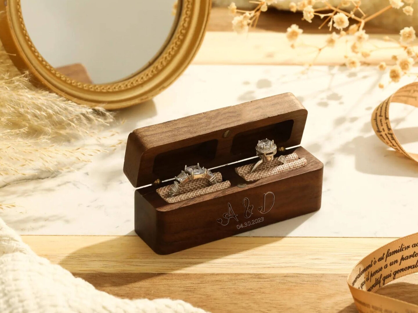 Personalized Wooden Double Slot Wooden Ring Box, Custom Engrave Ring  Holder, Engrave Wedding Proposal Ring Box, Engagement Ring Box | MakerPlace  by Michaels, image size:1080x808