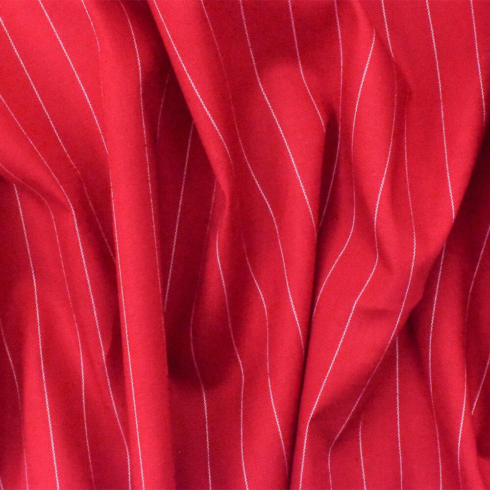 Red-White Cotton Pinstripe Stretch Spandex Poplin Woven Fabric By the Yard