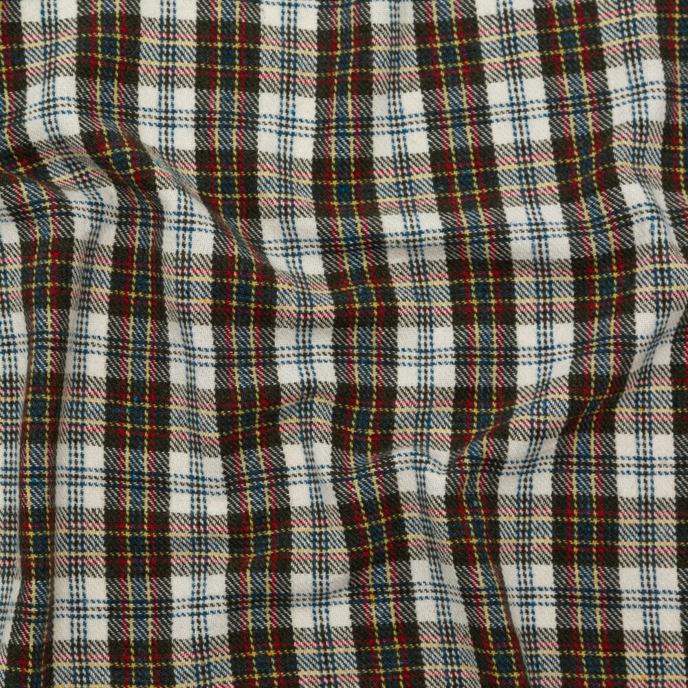 1 Yard Italian Antique Gold Forest Teal and Oatmeal Plaid Wool Twill Coating 61 inch Width