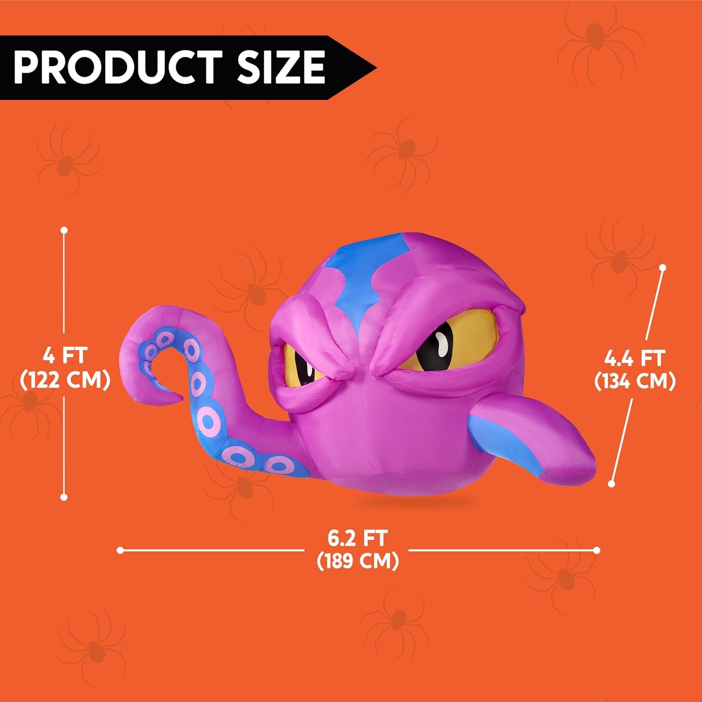 4 FT Tall Halloween Inflatable Purple Octopus Head with Tentacles and Built-in LEDs