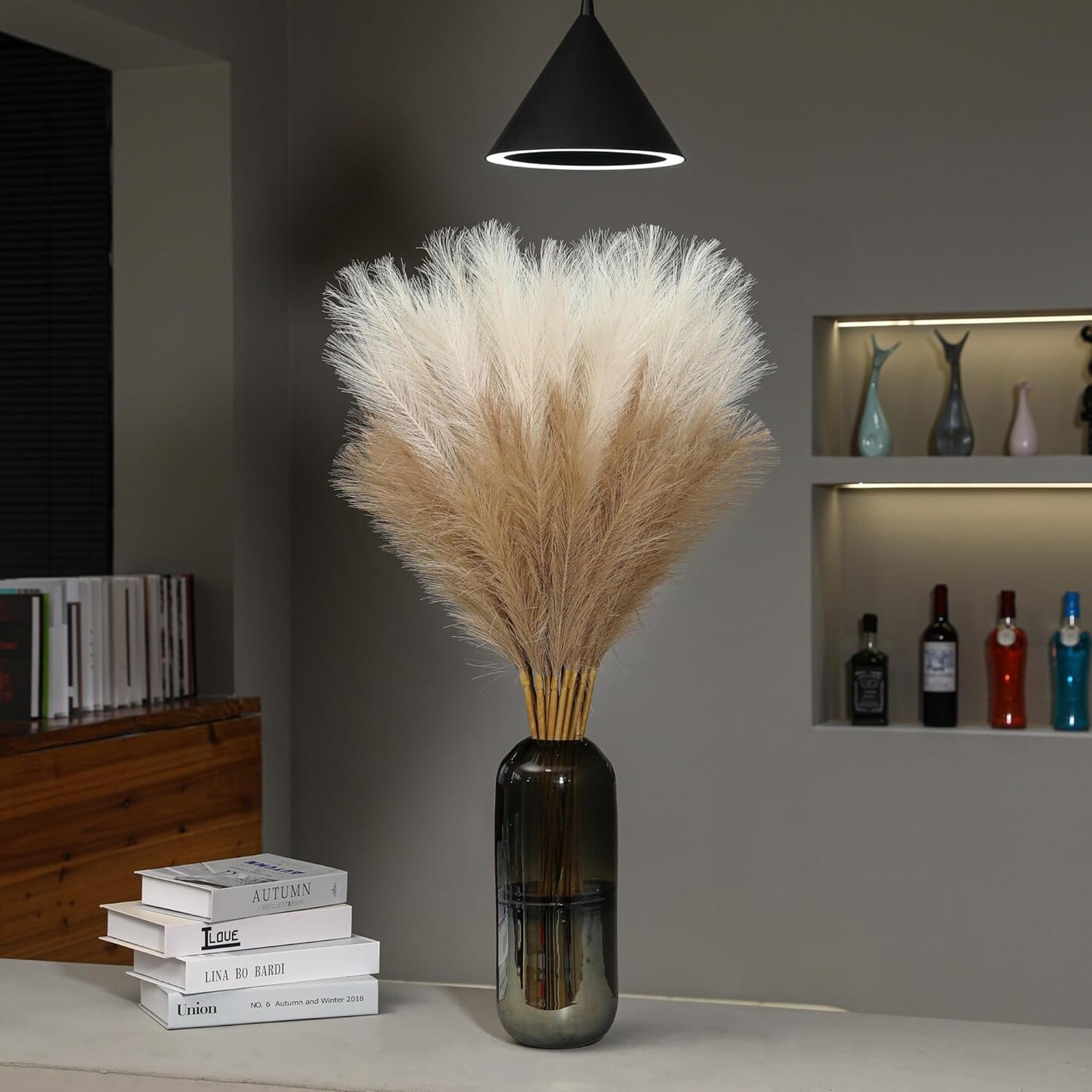 9 Stems Faux Pampas Grass (Beige &#x26; Taupe)