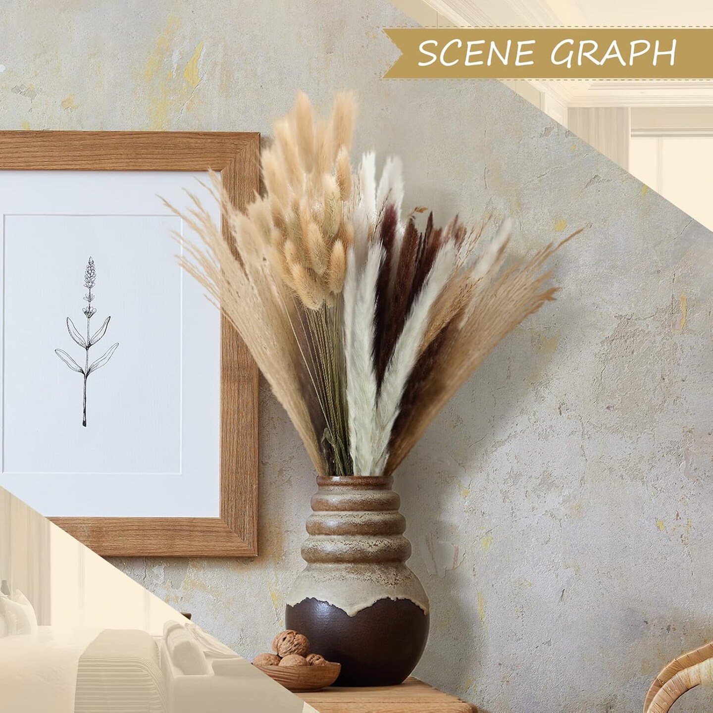 190 Pieces Dried Pampas Grass Decor, Reed Grass Bouquet for Wedding Boho Flowers Home Table Decor, Rustic Farmhouse Party(Elegant Style)