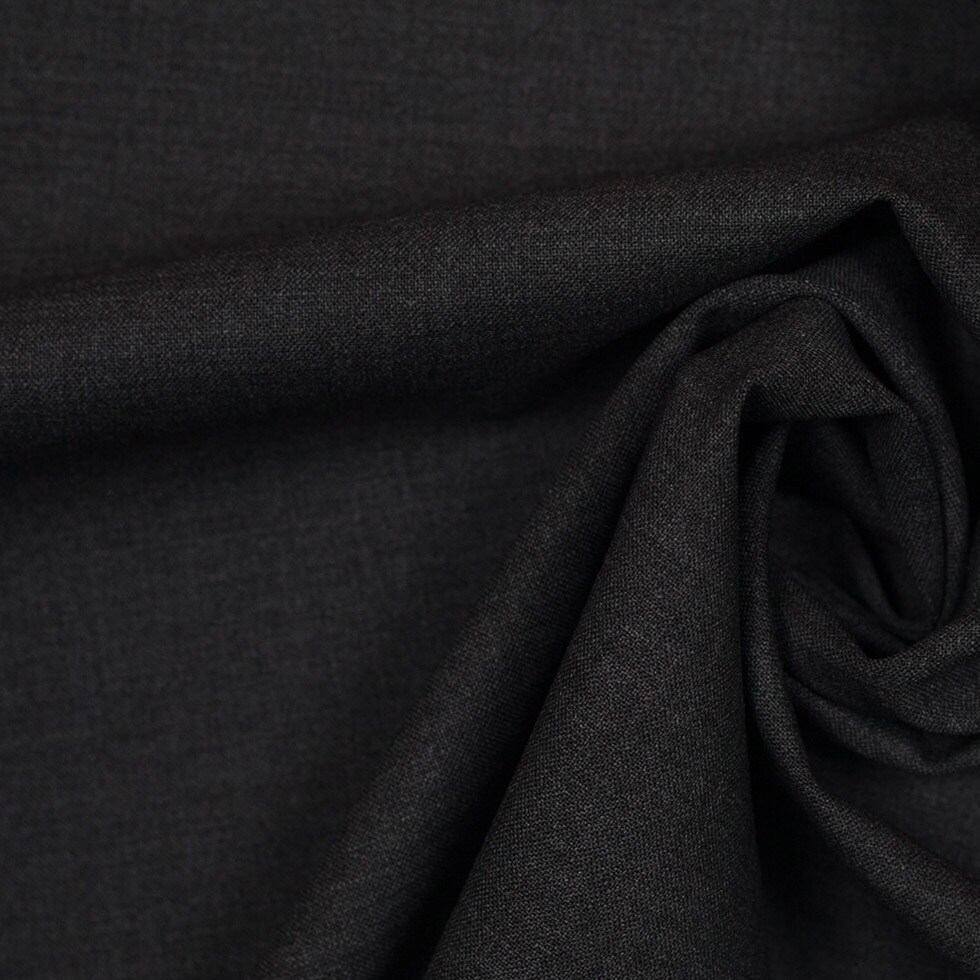 1 Yard Italian Dark Gray Wool-Spandex Suiting Fabric, Lightweight Worsted Wool Blend, 59 inch Width, Stretch Suiting Material