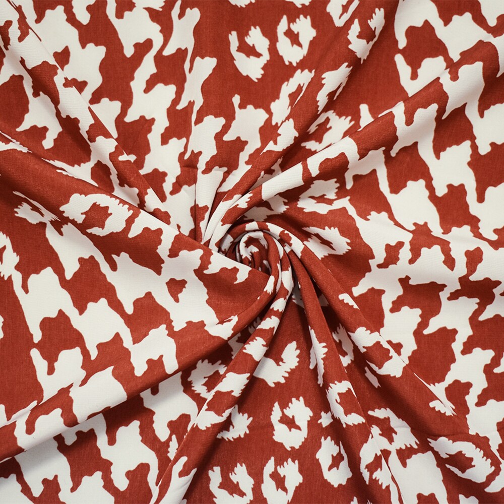 Orange-Beige Poly Abstract Houndstooth-Cheetah Printed Faille Woven Fabric By the Yard