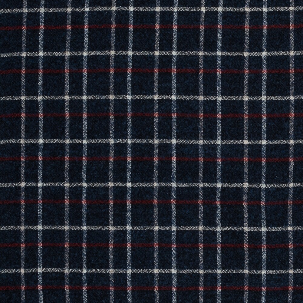 1 Yard Italian Red White and Blue Plaid Wool Blend Fashion Fabric 57 inch Width