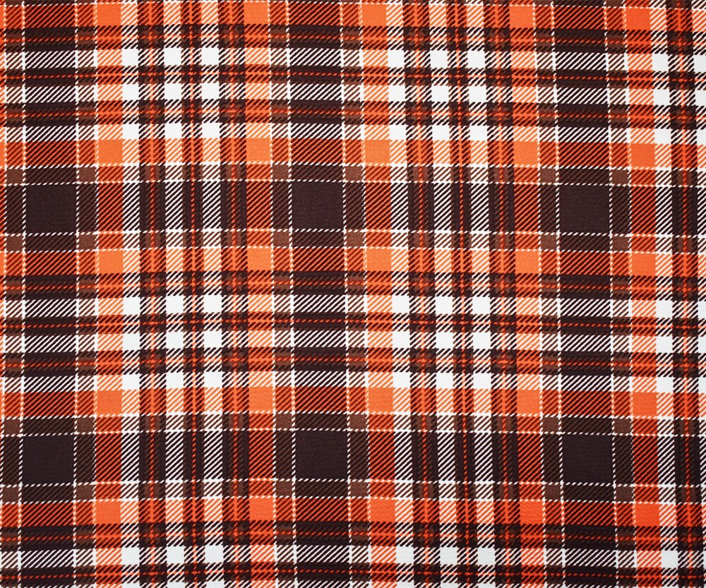 Brown-Orange Poly Plaid Print Stretch Spandex Liverpool Double Knit Fabric By the Yard