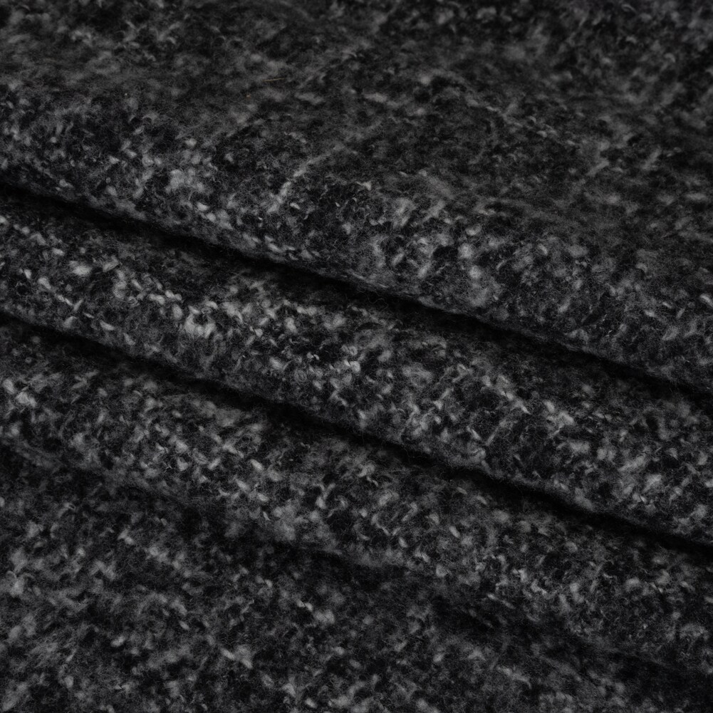 1 Yard Plush Brushed Wool and Alpaca Boucle Coating Made in Italy - Black and White Heathered &#x2013; Deadstock 60&#x2019;&#x2019; Width