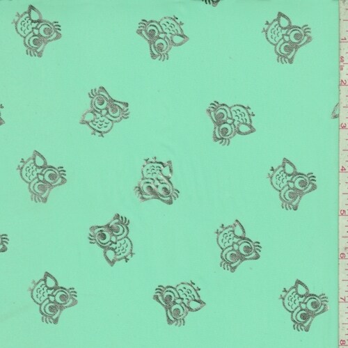 Seafoam Green/Silver Owl Georgette Fabric By the Yard