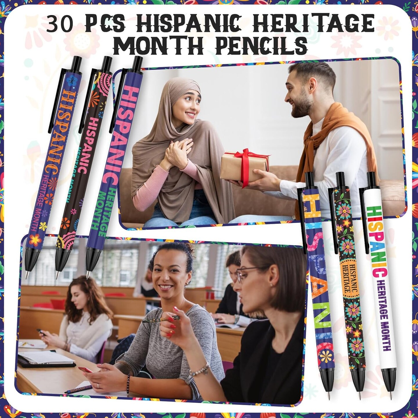 30 Sets Hispanic Heritage Month Mechanical Pencils Bookmarks Spanish classroom decorations