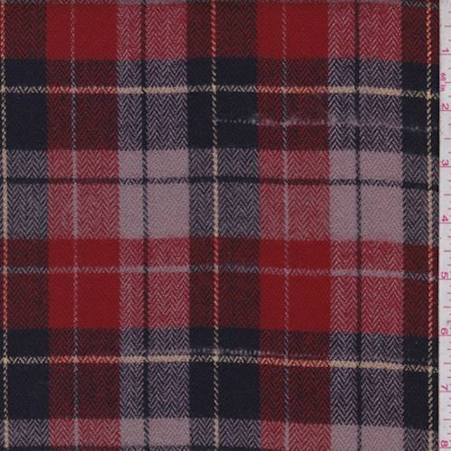 Red/Navy/Multi Plaid Jacketing Fabric By the Yard