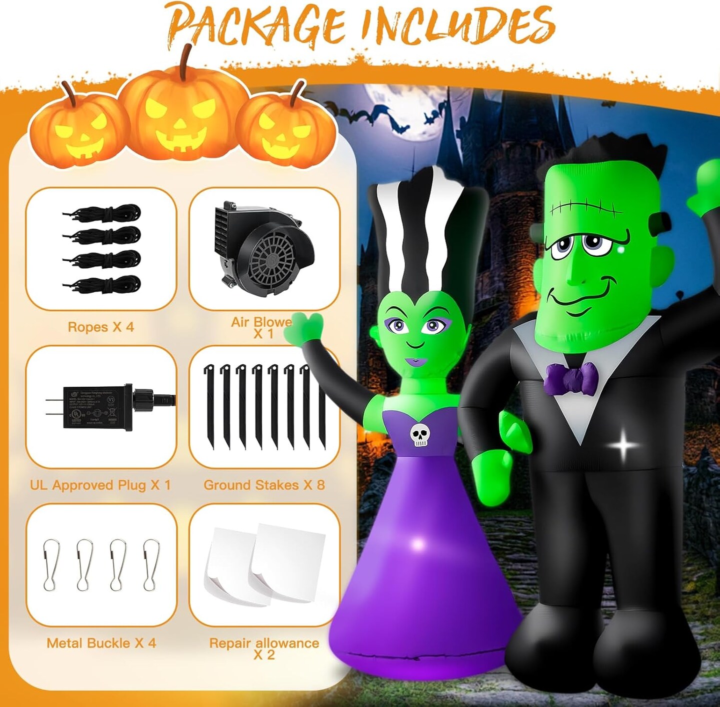 Halloween Inflatables - 7FT Ghost Couple with Built-in LED Lights