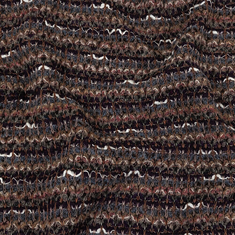 1 Yard Italian Dusty Blue, Olive and Mysterioso Striped Boucle Wool Blend Sweater Knit Fabric 61 inch Width
