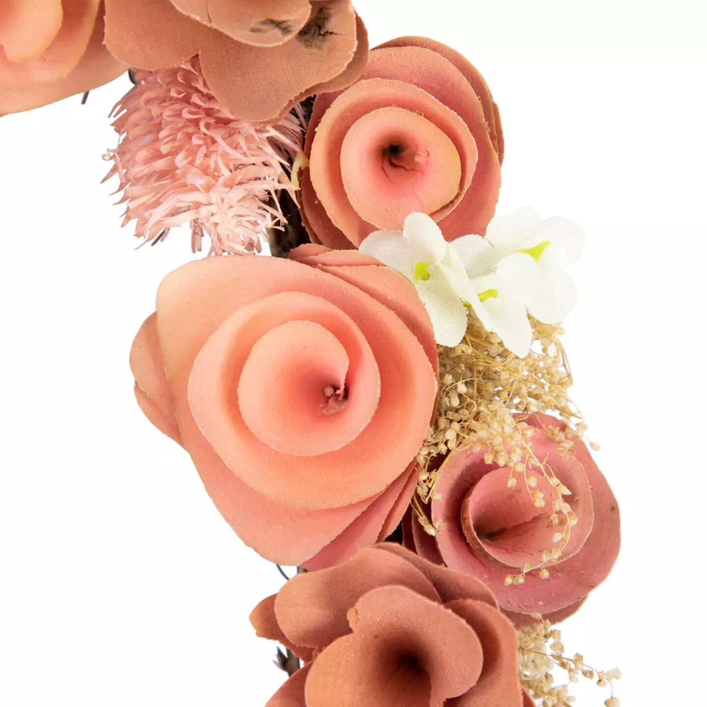 Pink Wooden Rose Heart Wreath with Butterflies 10" Spring Door Decor