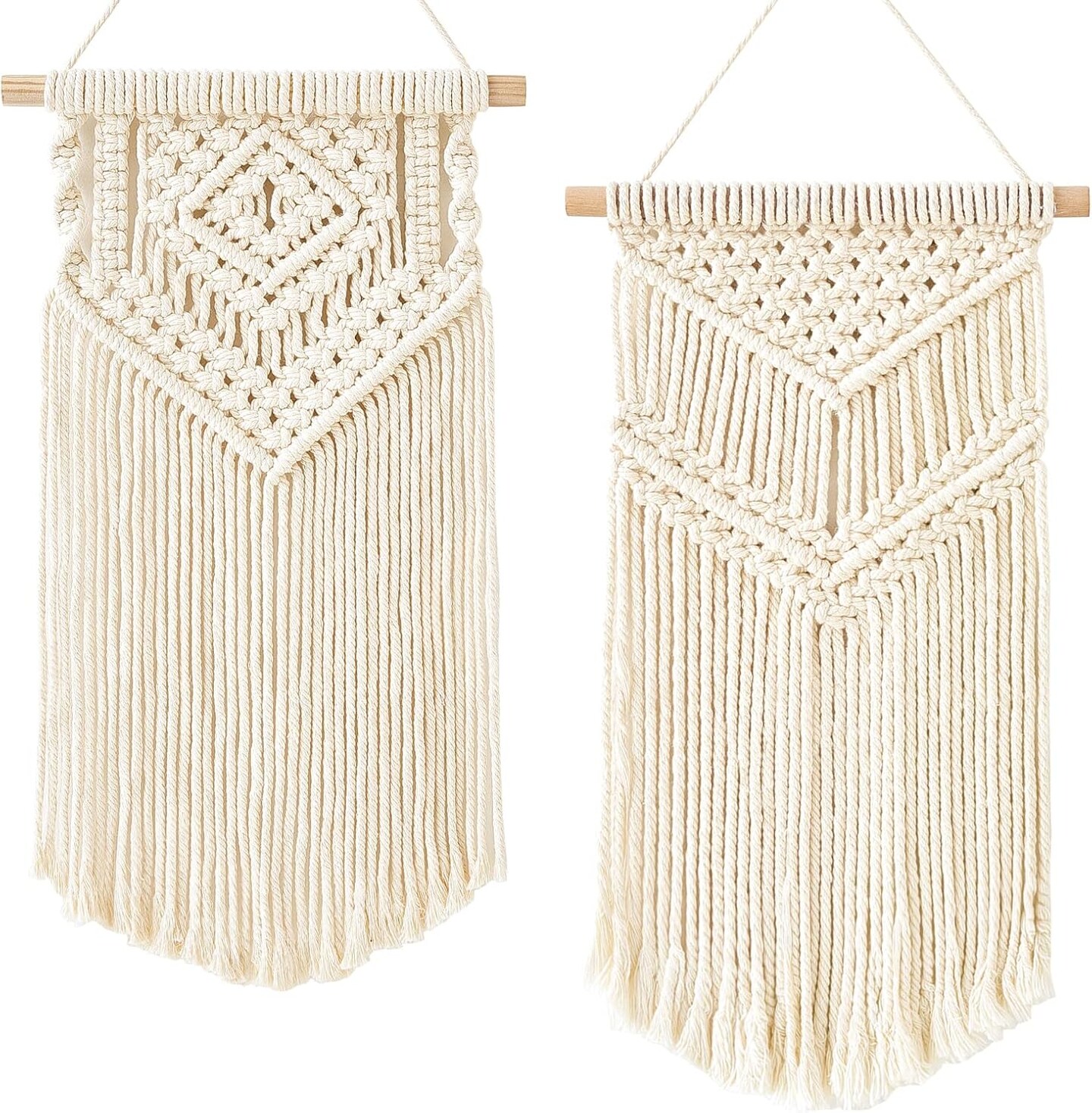 2 Pcs Small Macrame Wall Hangings Woven Boho Tapestry Wall Art for Home, Dorm, Classroom, Apartment, Nursery, or Party Decor, 16.5" x 10" and 17.5" x 10"