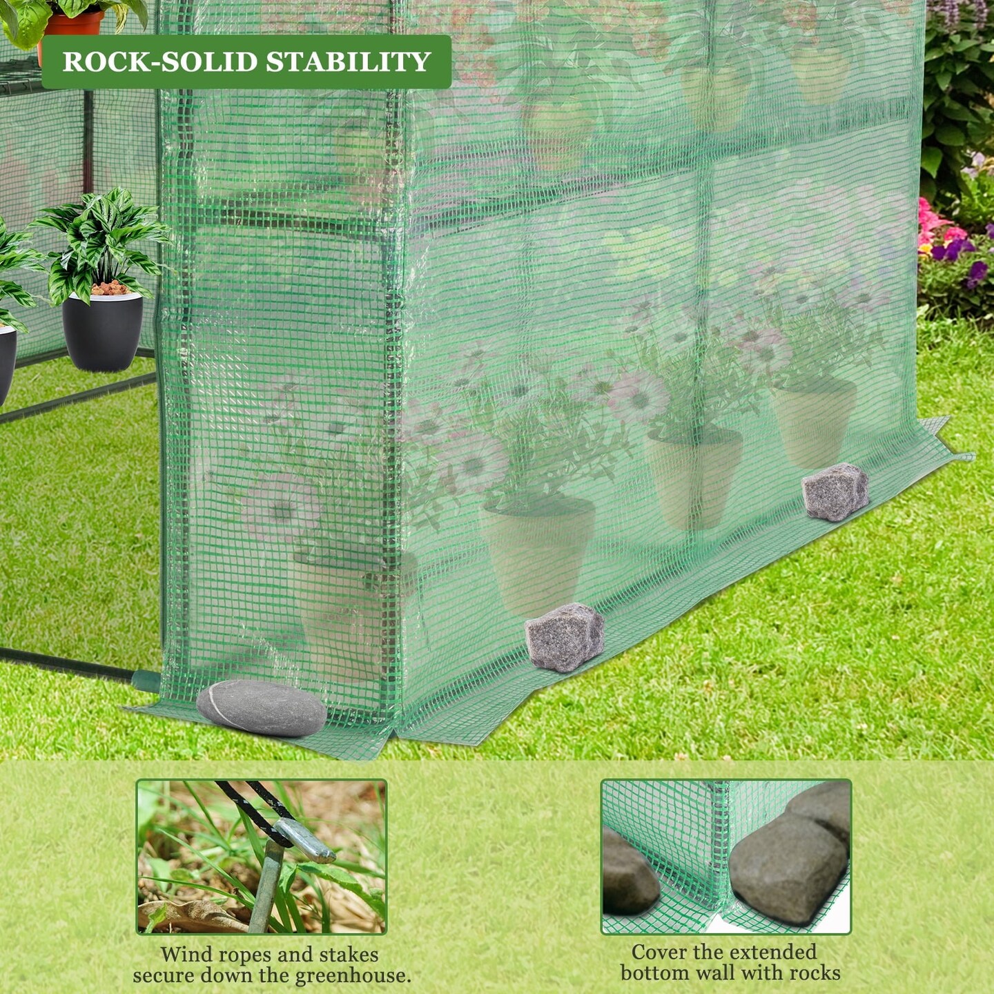 Black Iron Pipe Steeple Greenhouse with 8-Piece Grid Flower Stand