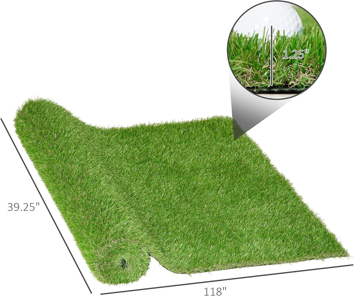 Outdoor Artificial Grass Turf Rug with Drain Holes &#x26; Rubber Backing