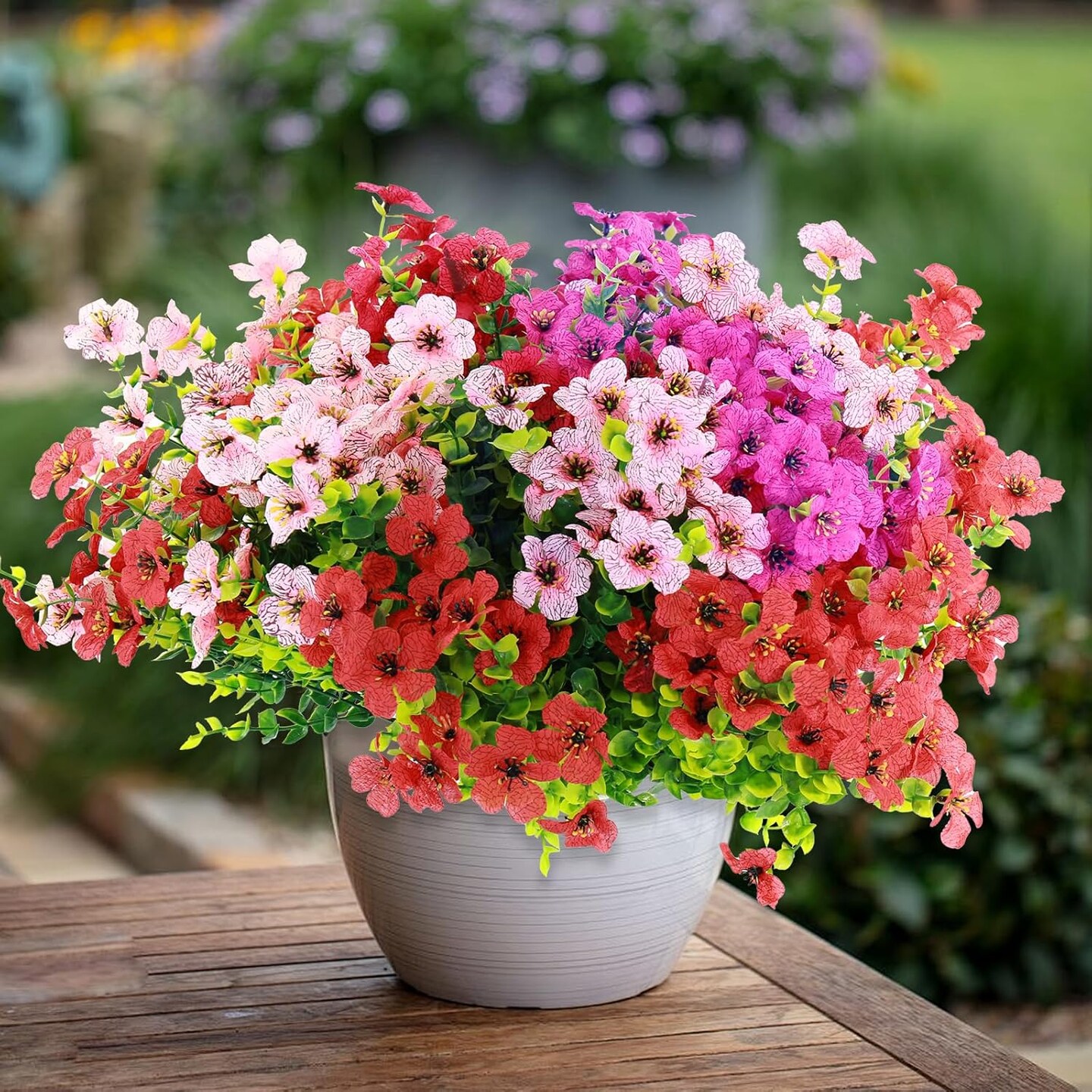 15 PCS Outdoor Artificial Flowers Fake Outdoor Flowers -Summer Plastic Flowers for Outdoors UV Resistant -Faux Flower for Outside Planters for Home Garden Patio Porch Window Box Decor
