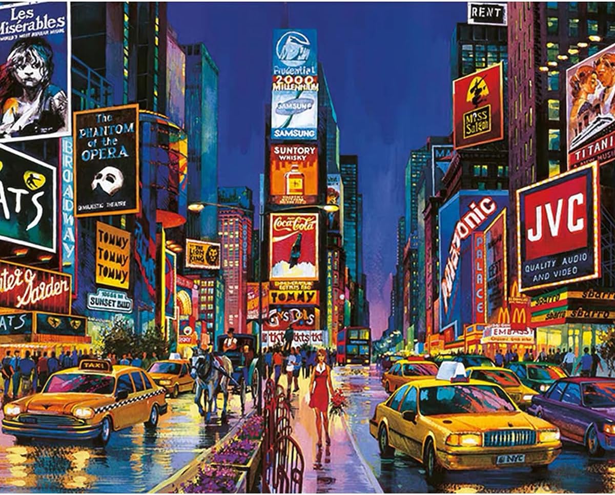 New York City Paint by Numbers Kit for Adults Landscape,Street Times Square Paint by Number Kits Paintworks,DIY Oil Painting Acrylic Watercolor Painting Canvas