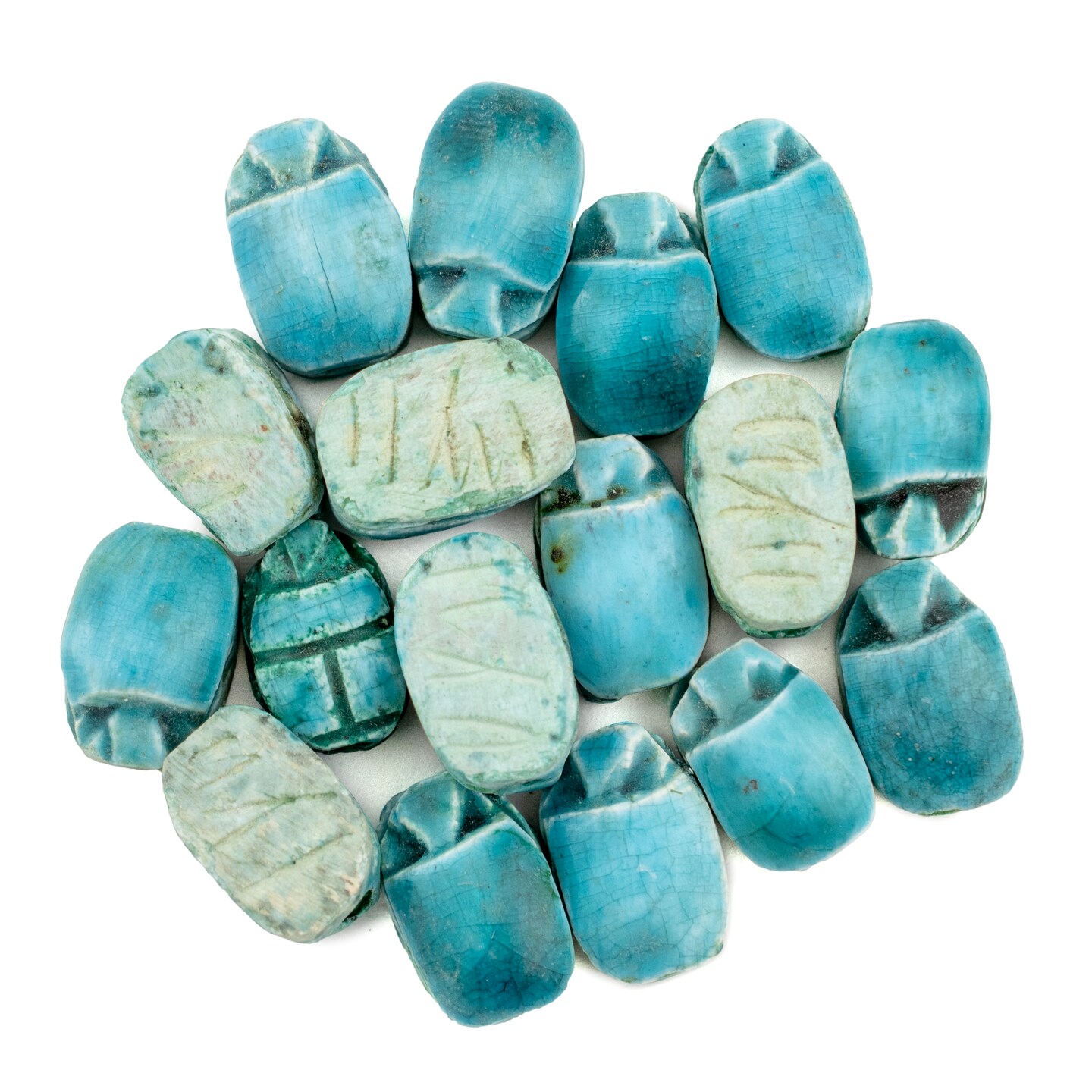The Bead Chest Turquoise Egyptian Soapstone Scarab Beads 18x12mm Middle East Blue Tabular Clay Large Hole