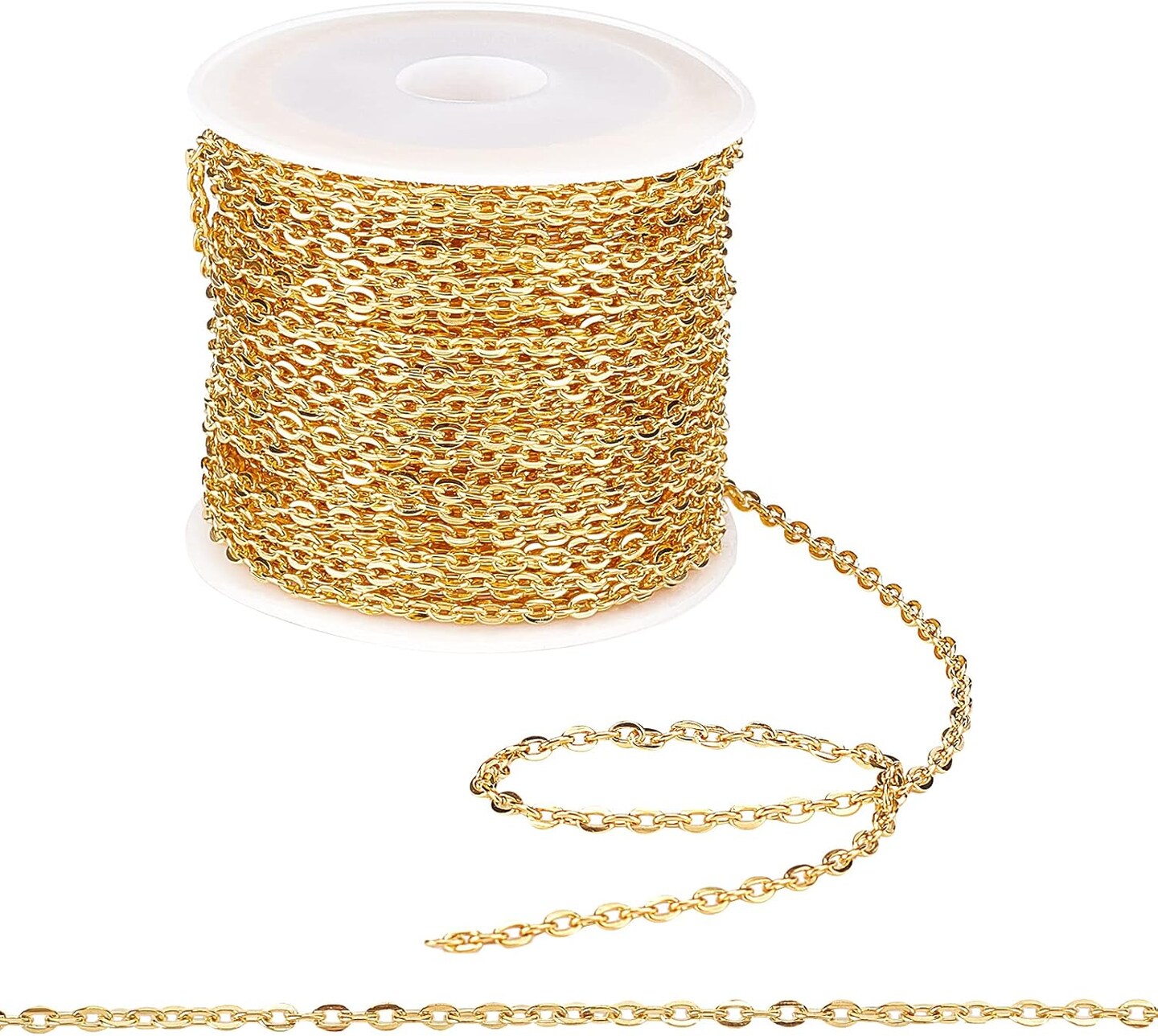 32 ft Necklace Chains Golden Iron Cross Chains Link Flat O-Shaped Cable Chains Craft Jewelry Chain for DIY Necklace Bracelet Jewelry Making
