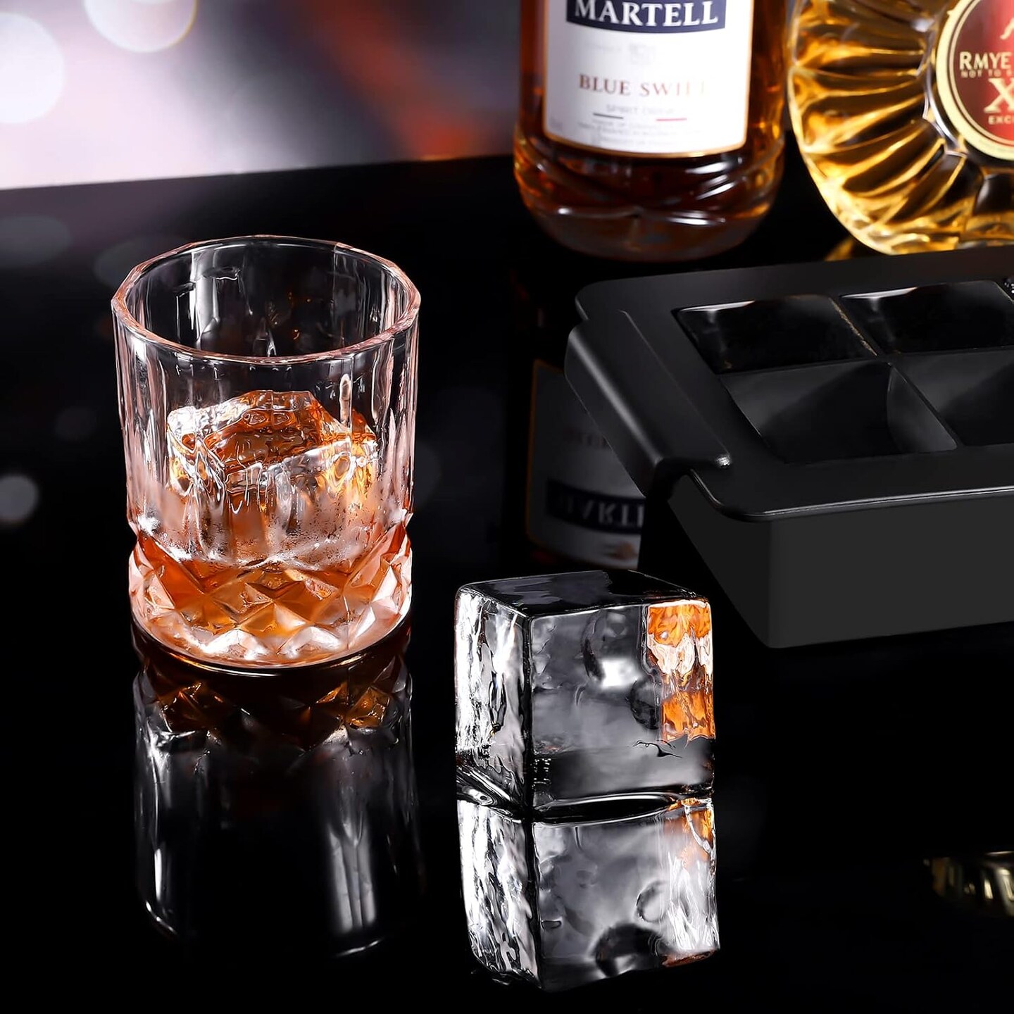 Ice Cube Trays (Set of 2), Silicone Sphere Whiskey Ice Ball Maker with Lids &#x26; Large Square Ice Cube Molds for Cocktails &#x26; Bourbon - Reusable &#x26; BPA Free