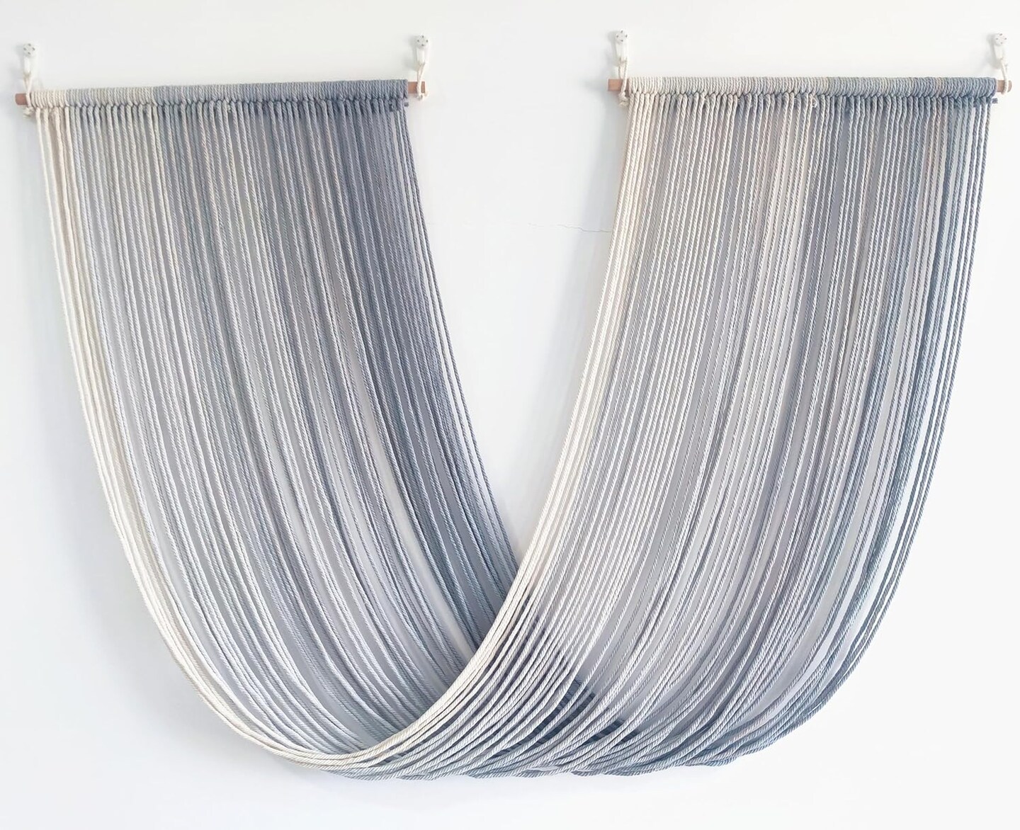 Qulbuj Tie-Dye Macramé Wall Hanging Tapestry, Boho Home Decor, 52" W x 34" L in Grey.