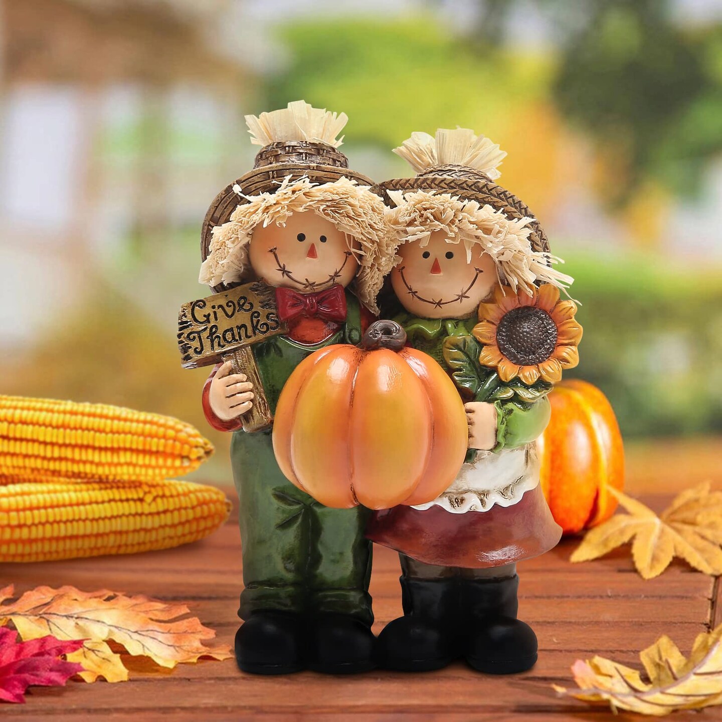 Fall Thanksgiving Scarecrow Couple Table Decorations Indoor, Resin Thanksgiving Scarecrow Figurines-Fall Thanksgiving Gifts-Fall Decorations for Home