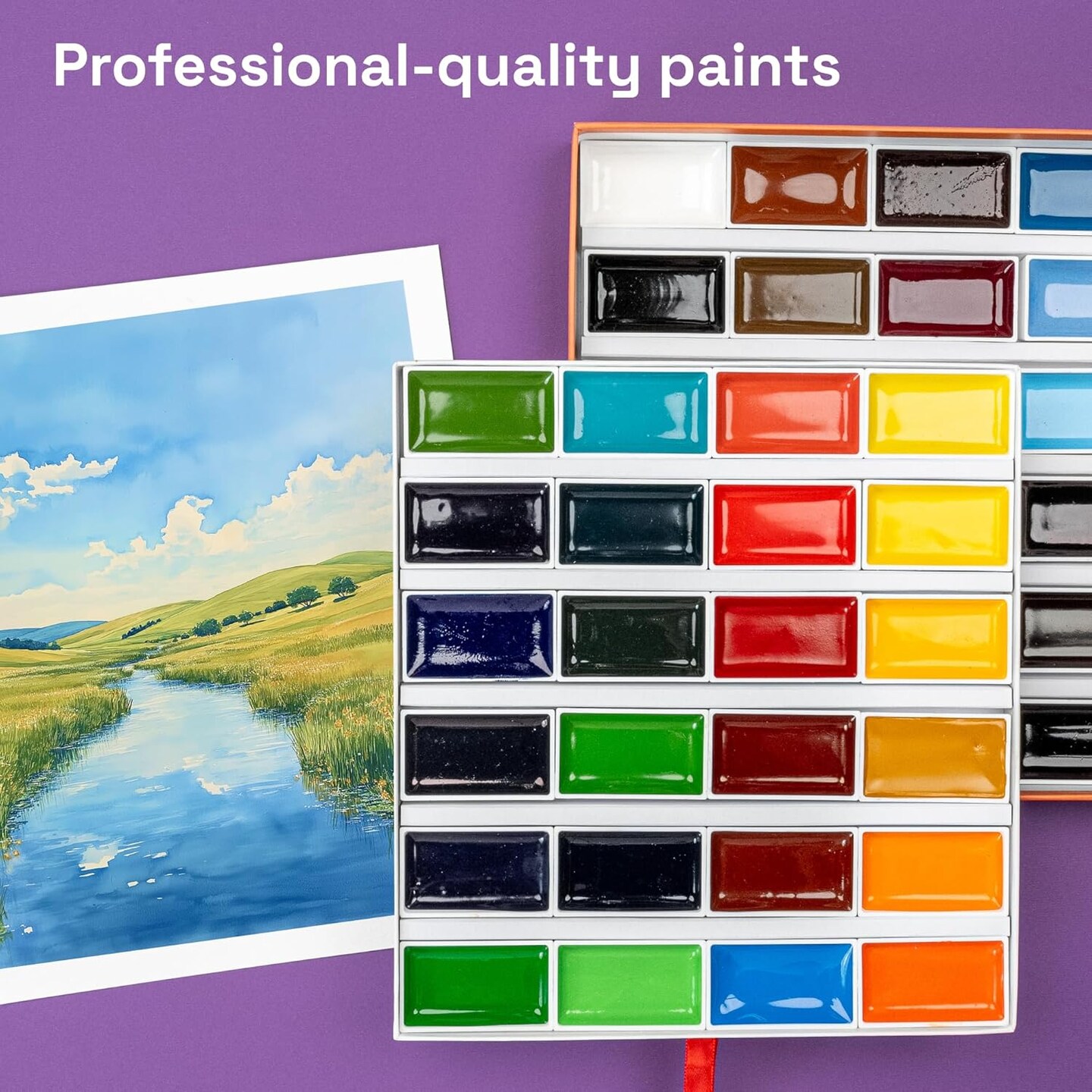 Professional Watercolor Paint Set for Adults - 48 Pigment-Rich Colors, XL Pans, ASTM-I Lightfastness, High Tinting Strength Watercolor Set for Professionals made by professionals