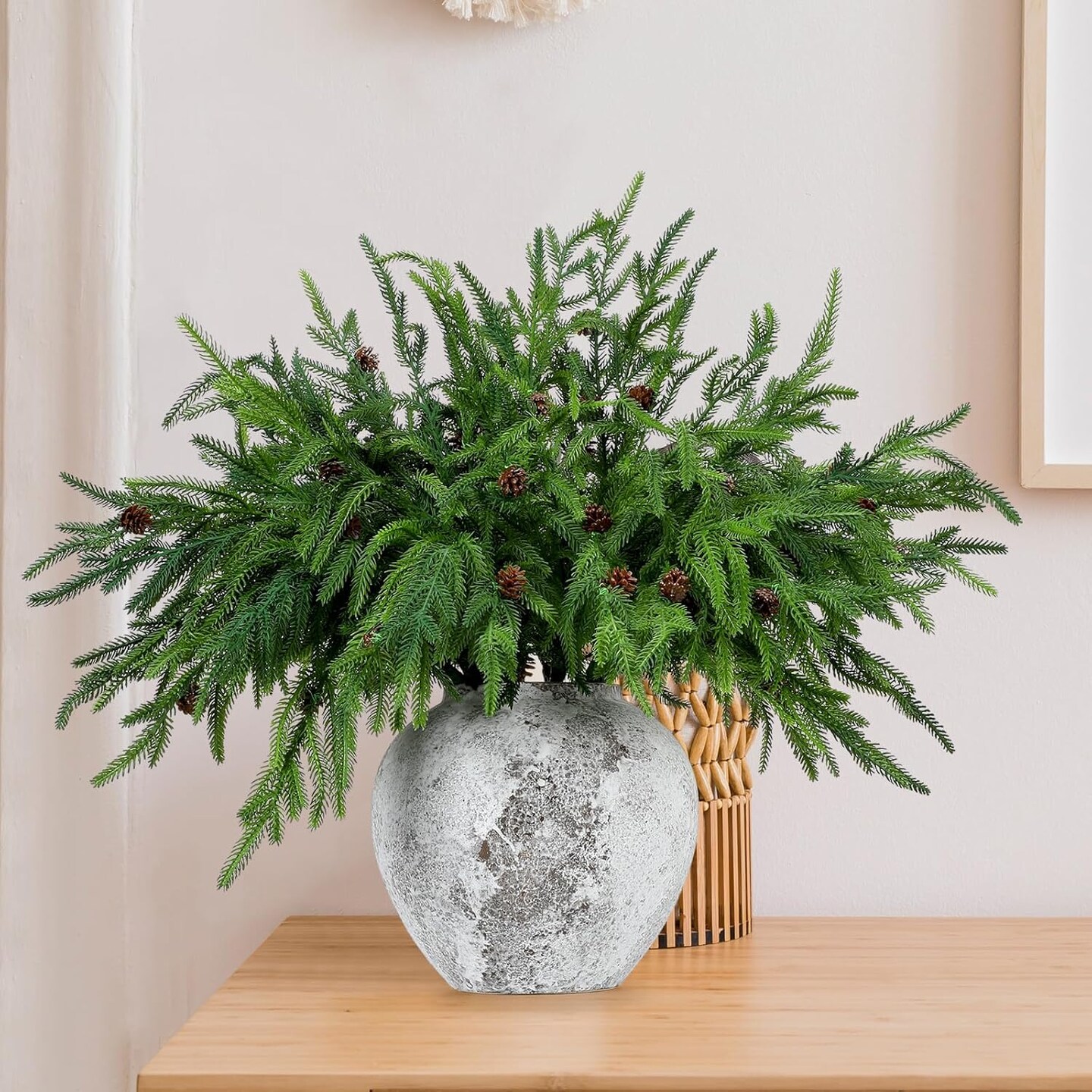 Xmas Norfolk Pine Branches with Pine Cones Norfolk Pine (Green) 15.74"D x 7.87"W x 0.78"H