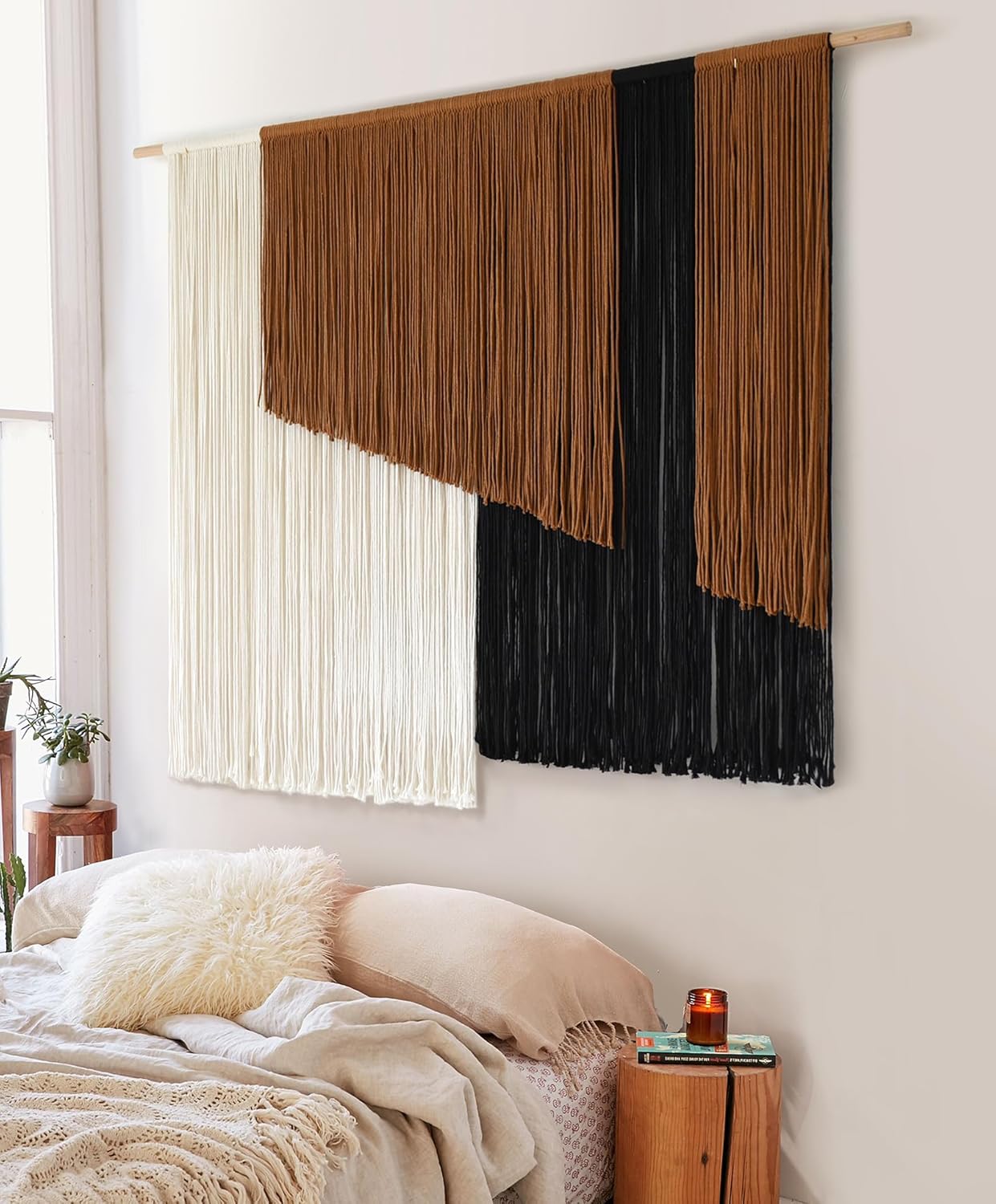 Large Macrame Wall Hanging Dip Dyed Fiber Macrame Wall Decor Boho Cord Living Room Wall Art 57&#x22; Wx43&#x22; L