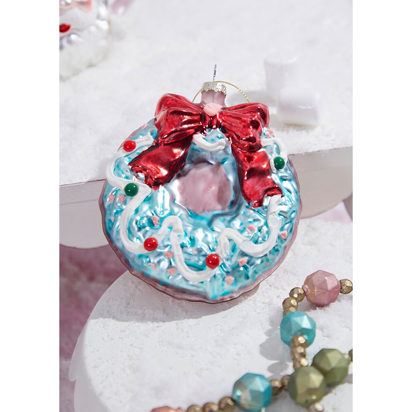 5" Glass Holiday Sweets Wreath Ornament Candy-Themed Christmas Tree Decoration