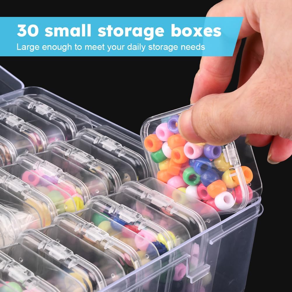 Bead Organizer Box, 30Pcs Small Clear Bead Plastic Storage Containers Portable Art Storage Case Mini Bead Organizers Jewelry Beads Storage Box Set for Bracelet Making DIY Jewelry Craft Nail