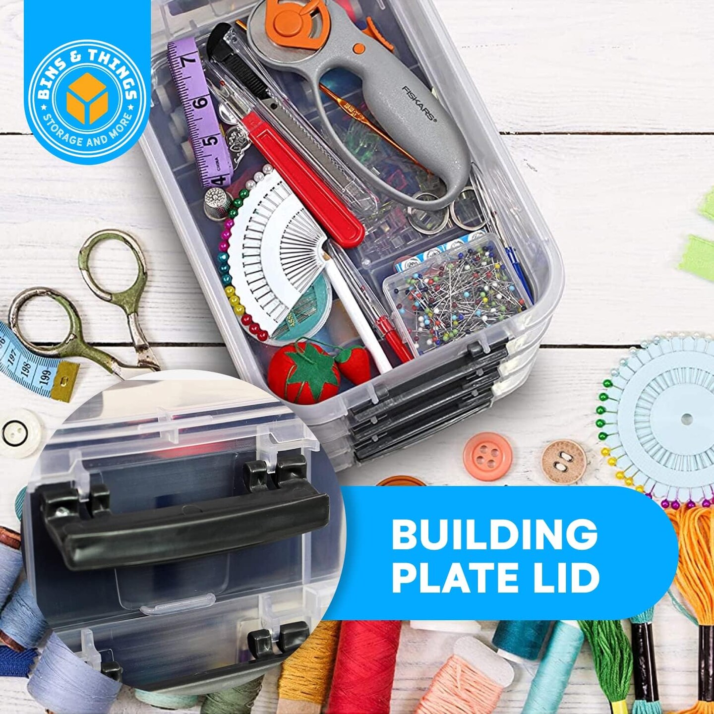 Bins & Things Stackable Storage Container with 2 Trays - Gray Craft Storage/Craft Organizers and Bead Organizer Box/Art Supply