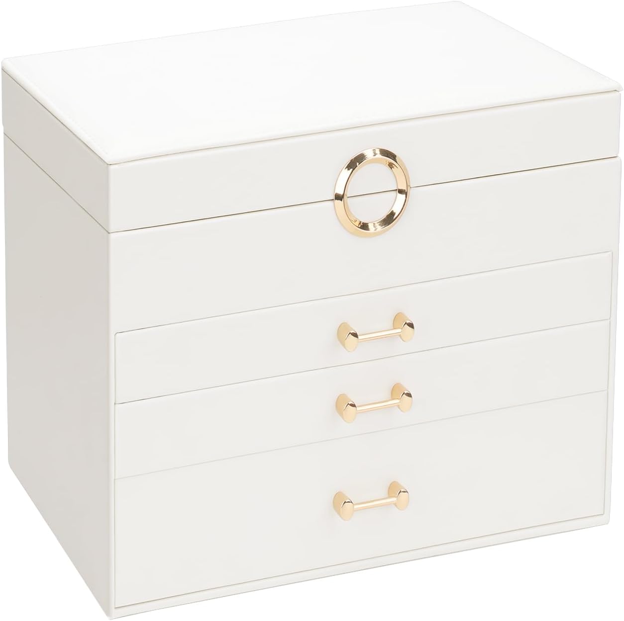 Jewelry Box with Mirror,Jewelry Holder Organize with 3 Drawer,4-Layer Jewelry Box for Women Girls,Large Jewelry Storage Box. (White