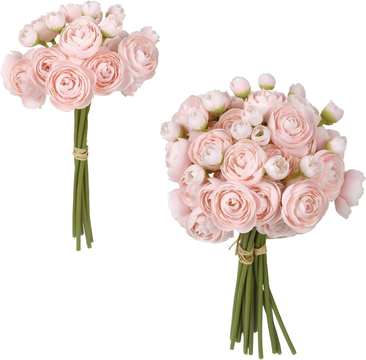Faux Ranunculus Flowers - 2 Bouquets Small Pink Artificial Ranunculus 12PCS Mini Fake Flowers for DIY Wedding Bouquet Bridal Shower Decor Filler Centerpieces (Blush)