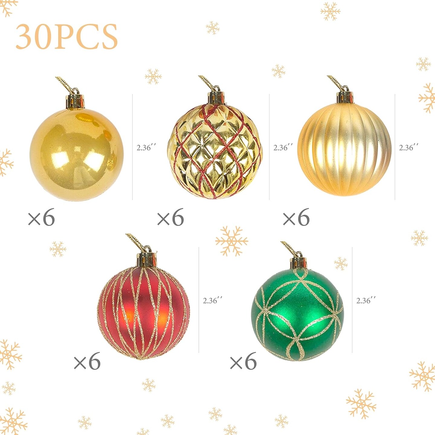 30ct Christmas Ball Ornaments (Red Green White)