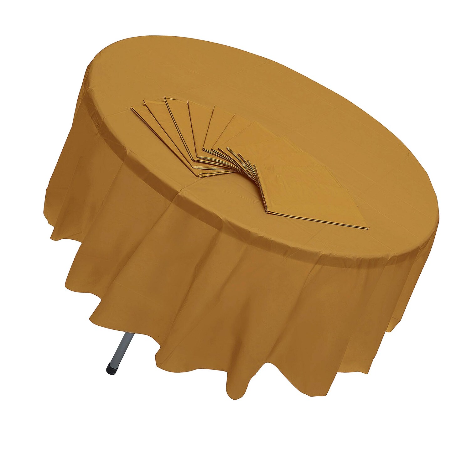 6 Ft. 10&#x22; Bulk 12ct Gold Round Disposable Plastic Tablecloths