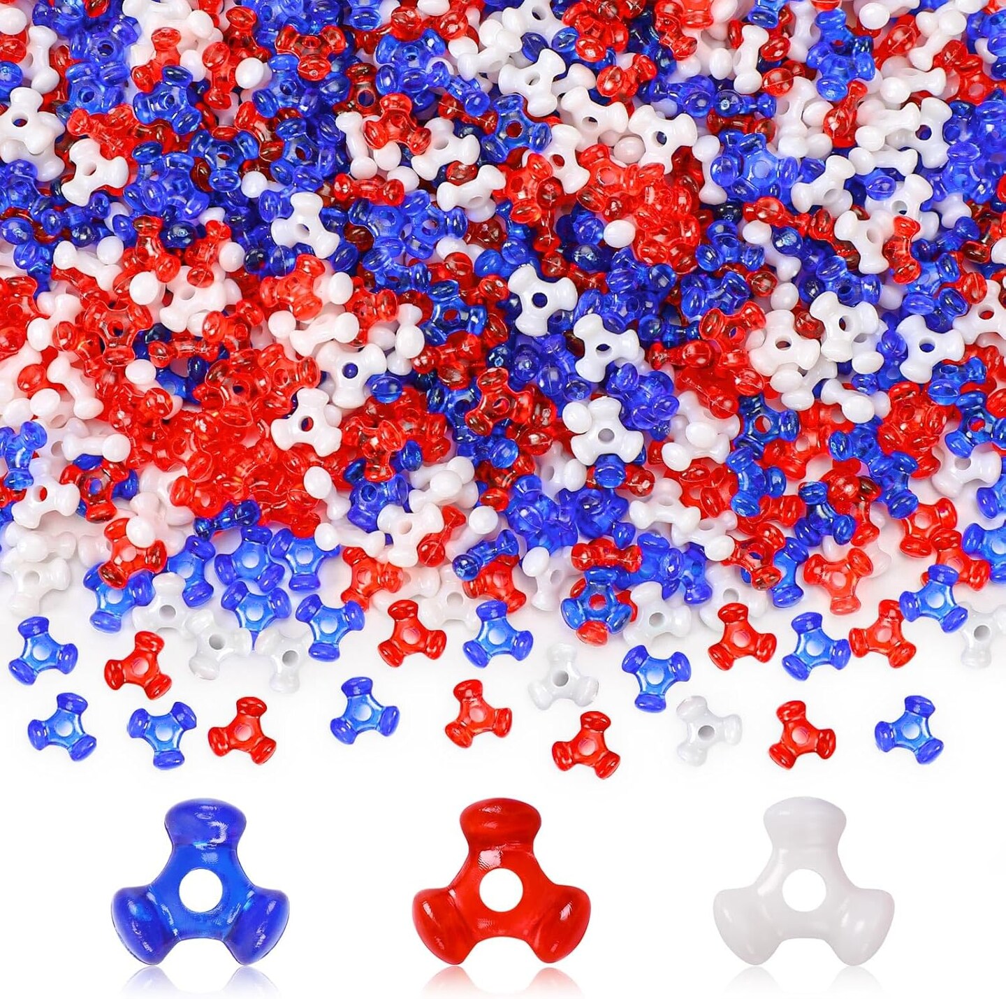 4th of July Tri Beads, 1200Pcs Plastic Red White Blue Tri-Shaped Beads for Jewelry Making Patriotic Crafts Independent Day DIY Necklace Bracelets Hair Beads