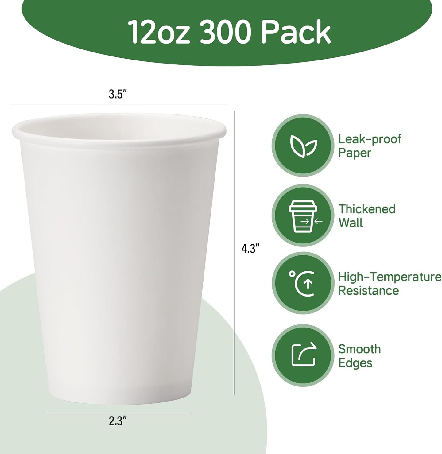 12 oz 300 Pack Paper Cups, Summer Party Tableware, Hot Beverage Drinking Cups, White Paper Hot Disposable Cups, Suitable for Party, Picnic, Travel, and Events